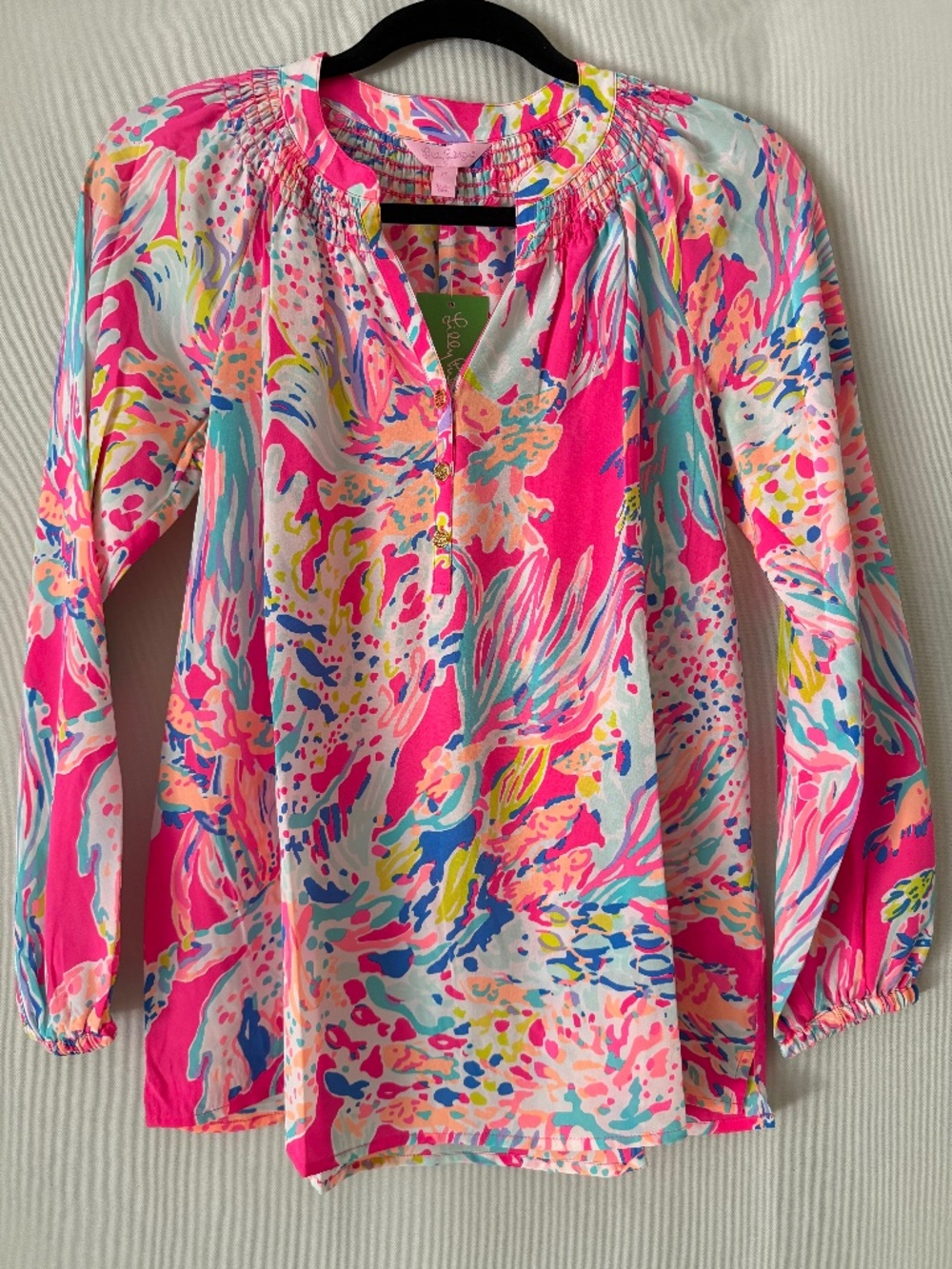 NWT Lilly Pulitzer Elsa Silk Blouse Dragonfruit Sunken Treasure Size XS